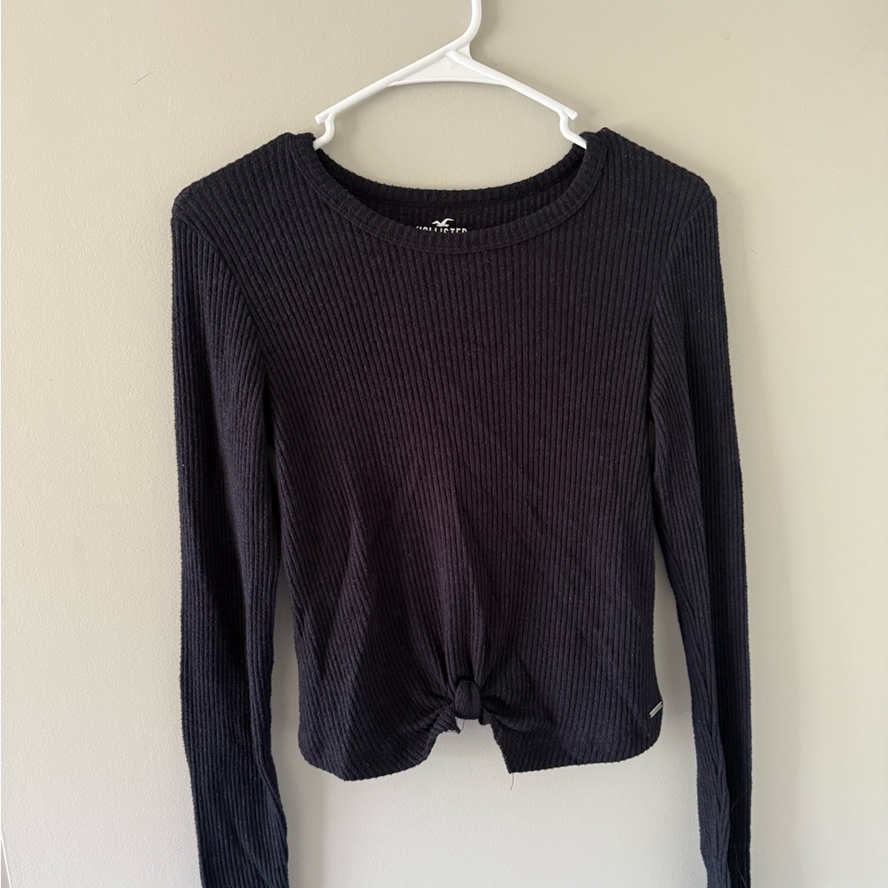 Hollister Black Long Sleeve Crop Blouse with Tie Front